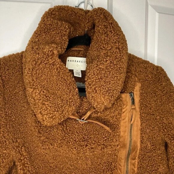 Anthropologie Marrakech Fuzzy Teddy Tan Brown Aviator Moto Style Jacket XS - Picture 3 of 9